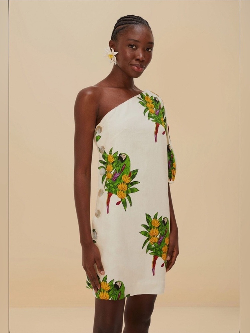 Farm Rio Off-White Maracana Bird Mini Dress